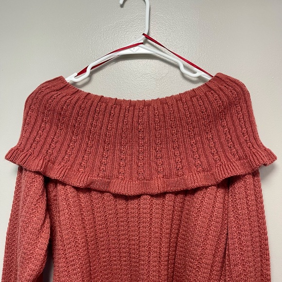 Women's Off-Shoulder Knit Sweater - Coral - Picture 4 of 6
